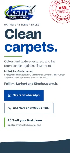 The KSM Carpet Cleaning website, on a phone